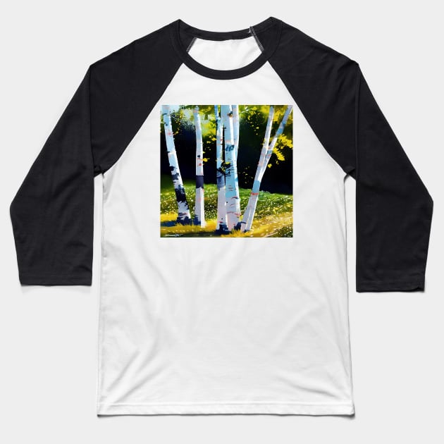 Sun on Birch Trees Baseball T-Shirt by DANAROPER